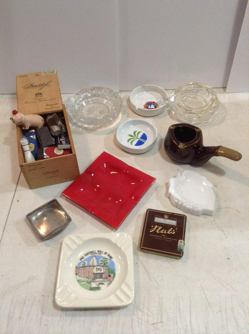 Vintage Ashtrays, Cigar Box full of Lighters and more: Vintage Ashtrays, Cigar Box full of Lighters and more