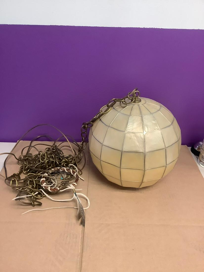 Vintage hanging pearlescent globe lamp with chain 12 inch diameter (1 of 1)