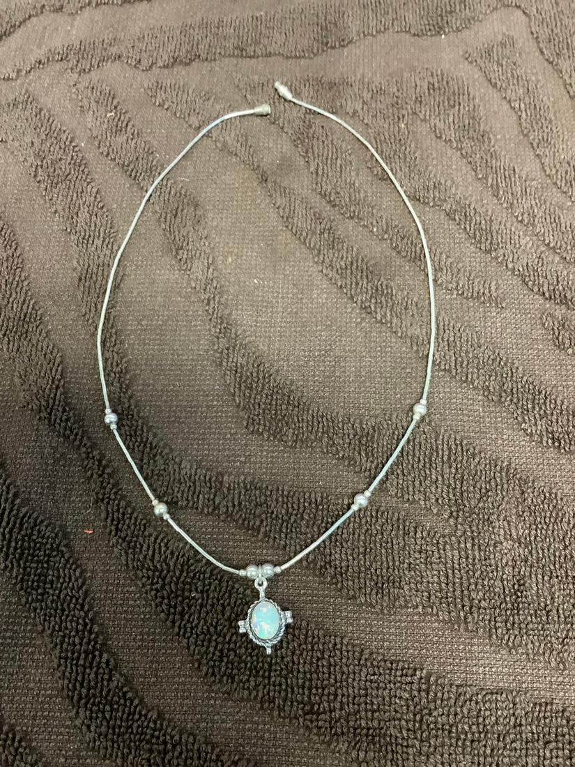 Sterling Beaded Necklace with Opal Pendant (1 of 1)