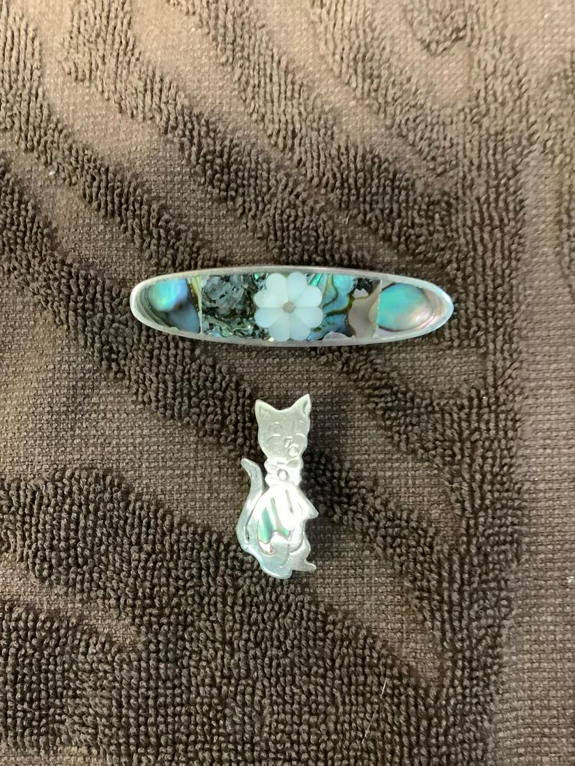 Sterling M.O.P Cat Pin and Oval bar Pin (1 of 1)