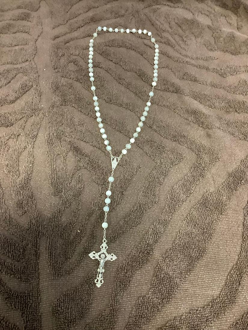 Sterling Moonstone Rosary with Ornate Sterling Rome Crucifix: Sterling Moonstone Rosary with Ornate Sterling Rome Crucifix