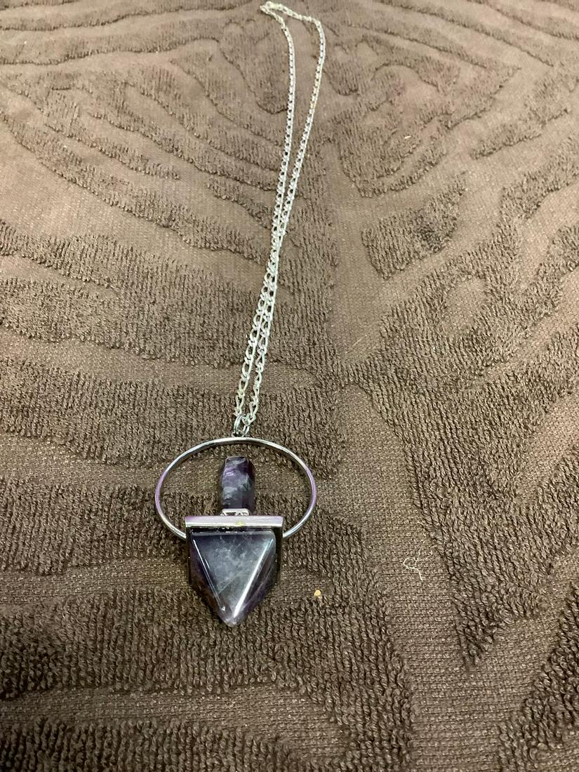 Italian Heavy Sterling Links Chain with Large Amethyst Stone Pendant (1 of 1)