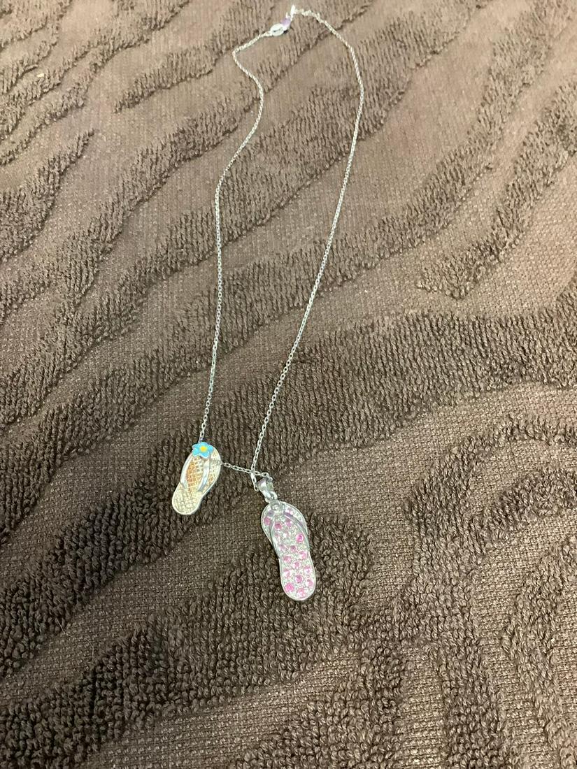 Sterling Chain w/ Two Sterling Pendents: Sterling Chain w/ Two Sterling Pendents