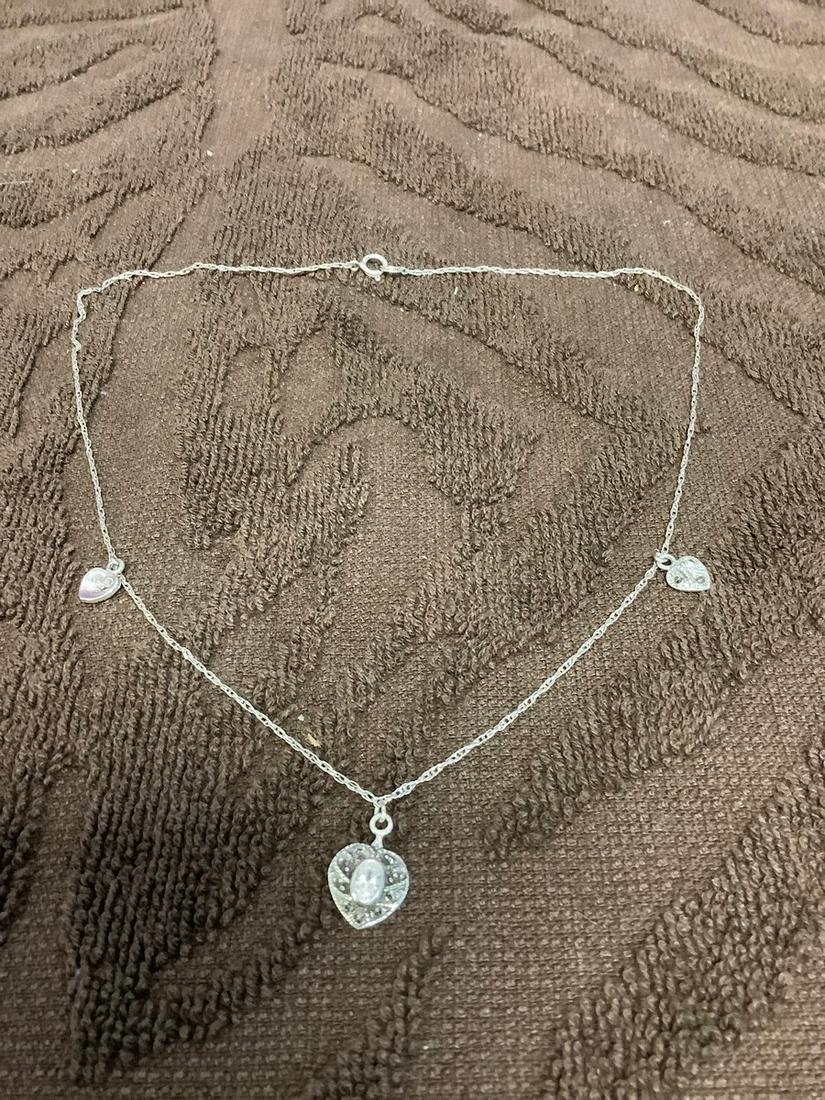 Sterling Marcasite Hearts Pendant Necklace: Sterling Marcasite Hearts Pendant Necklace