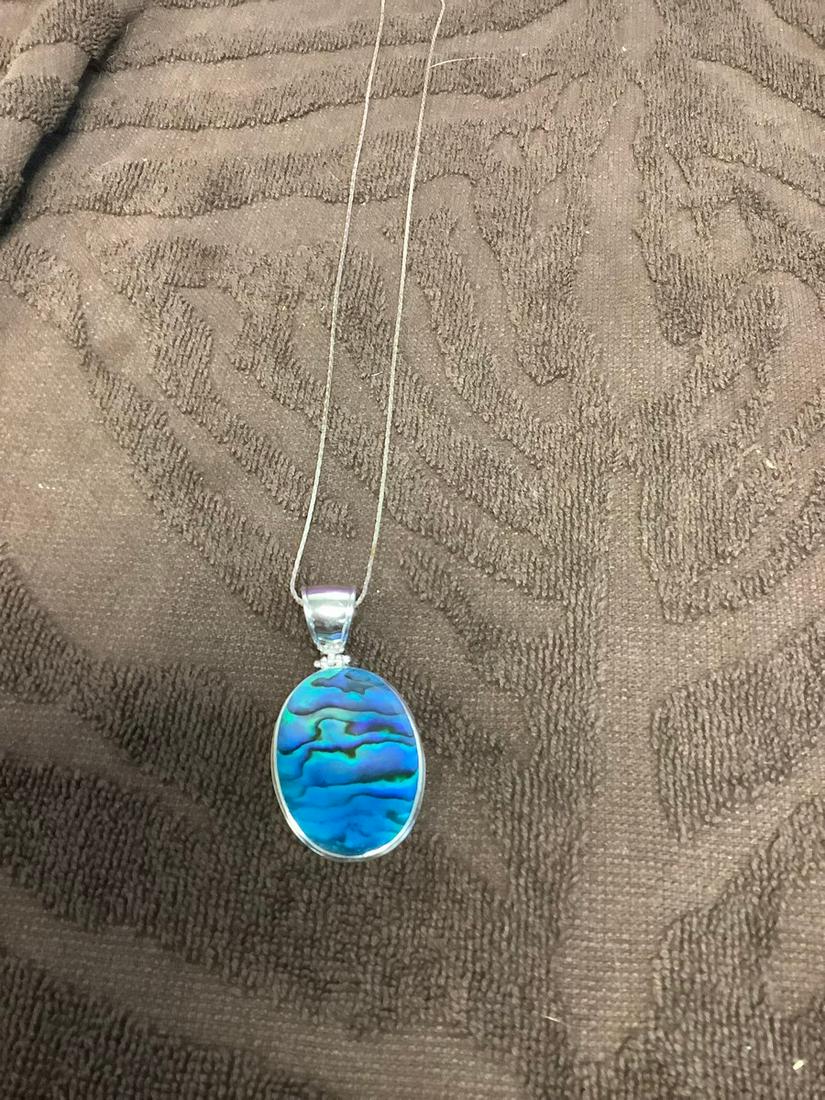 Sterling Necklace with Large Sterling/M.O.P Pendant (1 of 1)