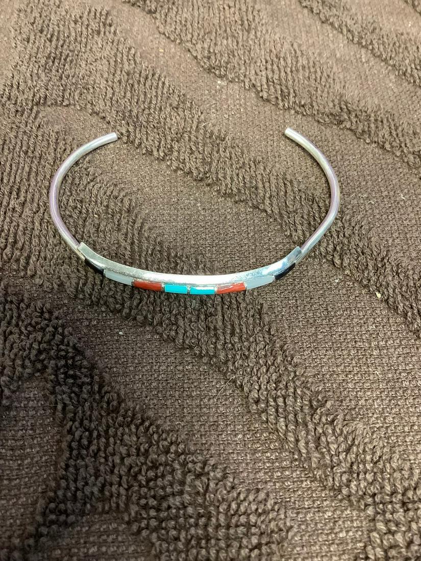 Sterling Bangle with Turquoise, Black Onyx M.O.P Inlay (1 of 1)