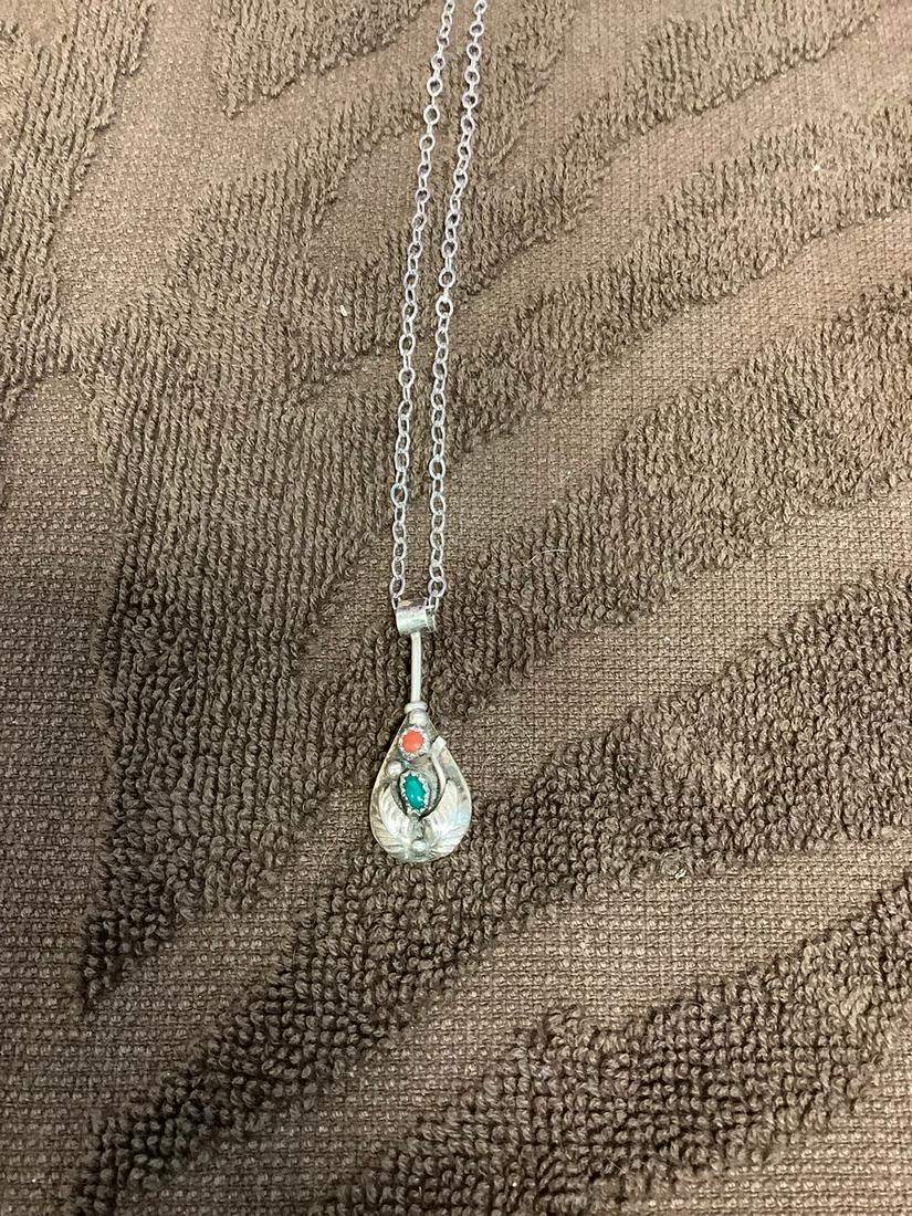 Sterling Chain with Sterling turqouise Carnelian Pendant: Sterling Chain with Sterling turqouise Carnelian Pendant