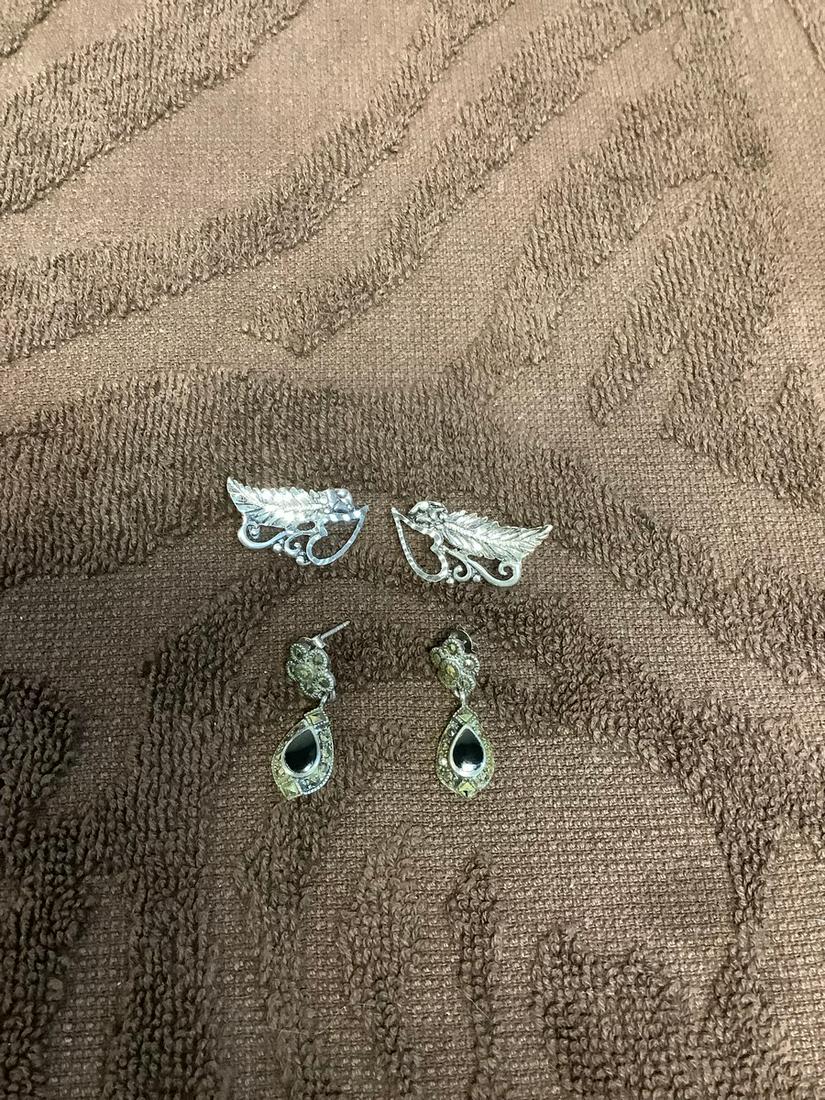 2 Pairs Sterling Marcasite Earrings: 2 Pairs Sterling Marcasite Earrings