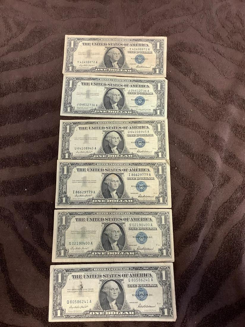 1957 Silver Certificates 6 Pieces: 1957 Silver Certificates 6 Pieces