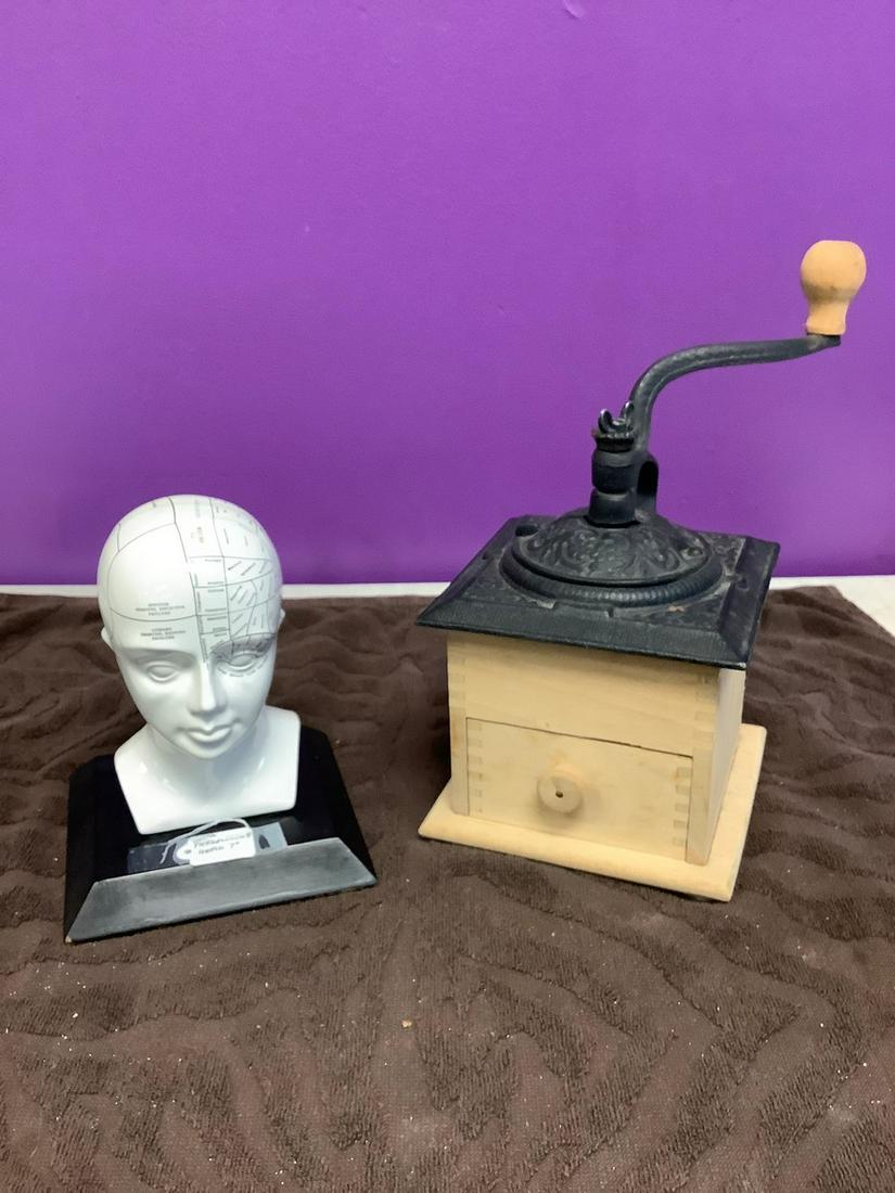 Coffee Grinder and Phrenology Head 7": Coffee Grinder and Phrenology Head 7"