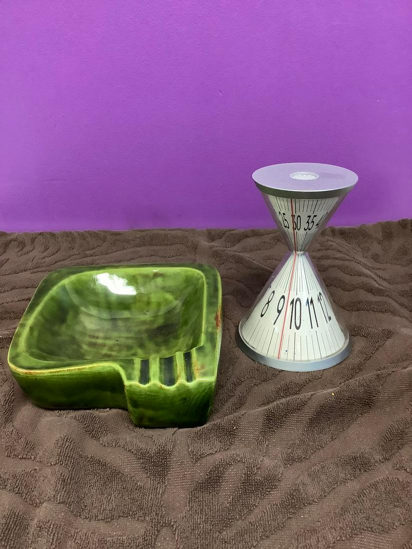 Ceramic Green Ashtray and Funky Clock: Ceramic Green Ashtray and Funky Clock