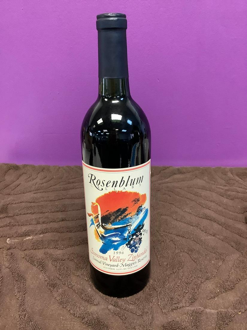 Bottle of Rosenblum Cellars 1996 Sonoma Valley Zinfandel 750ML: Any contents in bottle is Free; You are bidding on the bottle & unbroken tax stamp