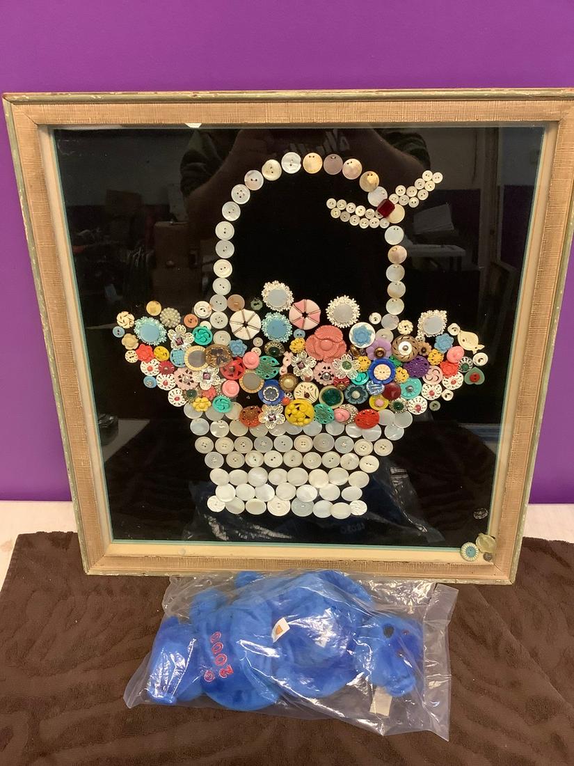 Unique Framed Button Art 20x21" and Al Gore Beanie Babies (1 of 1)