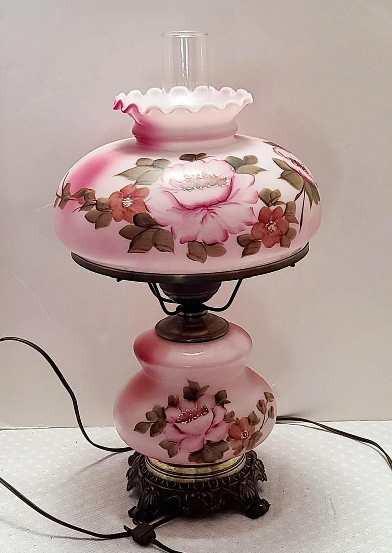 Vintage Handpainted Hurricane Lamp Excellent: Vintage Handpainted Hurricane Lamp Excellent