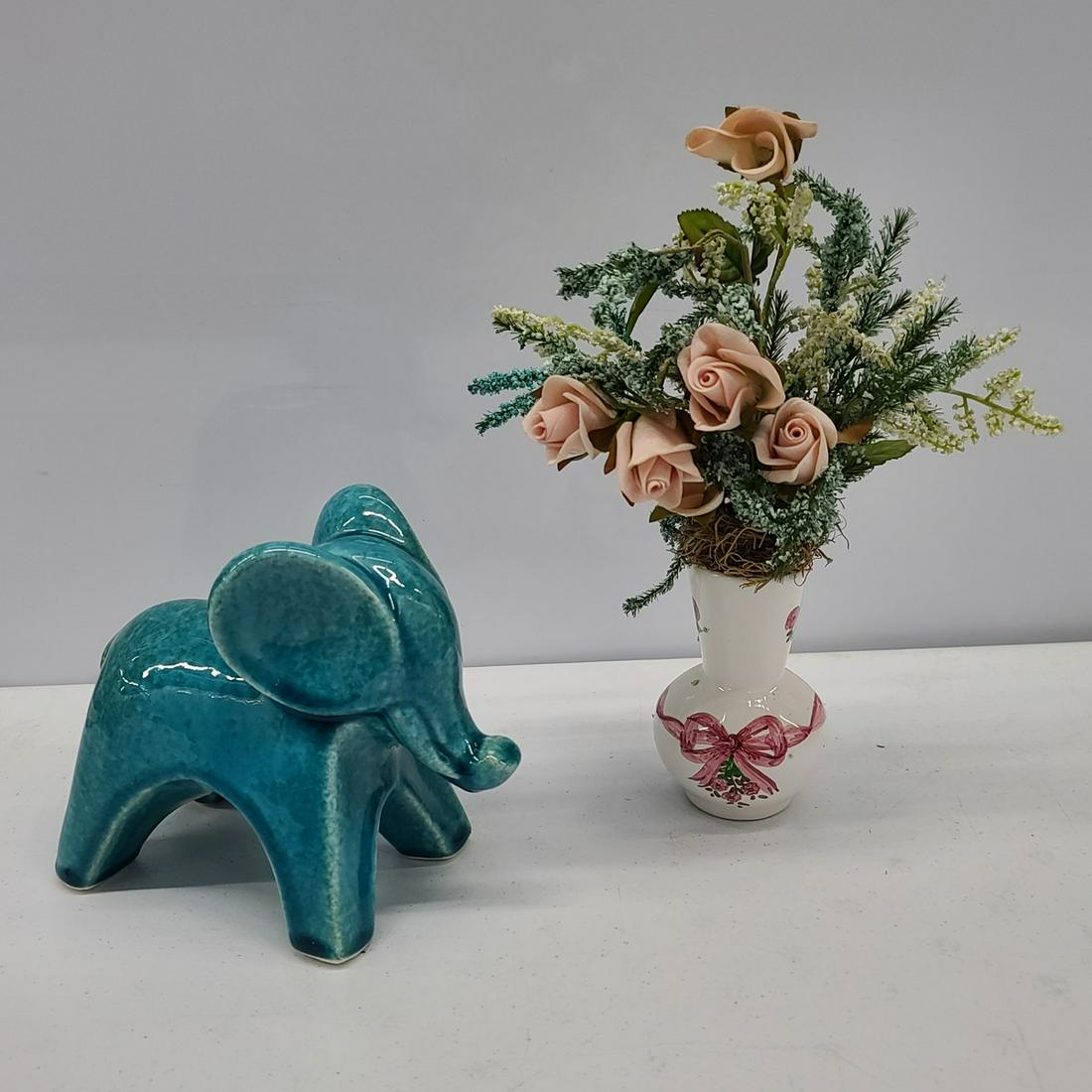Ceramic Elephant (5x6") and Vase: Ceramic Elephant (5x6") and Vase