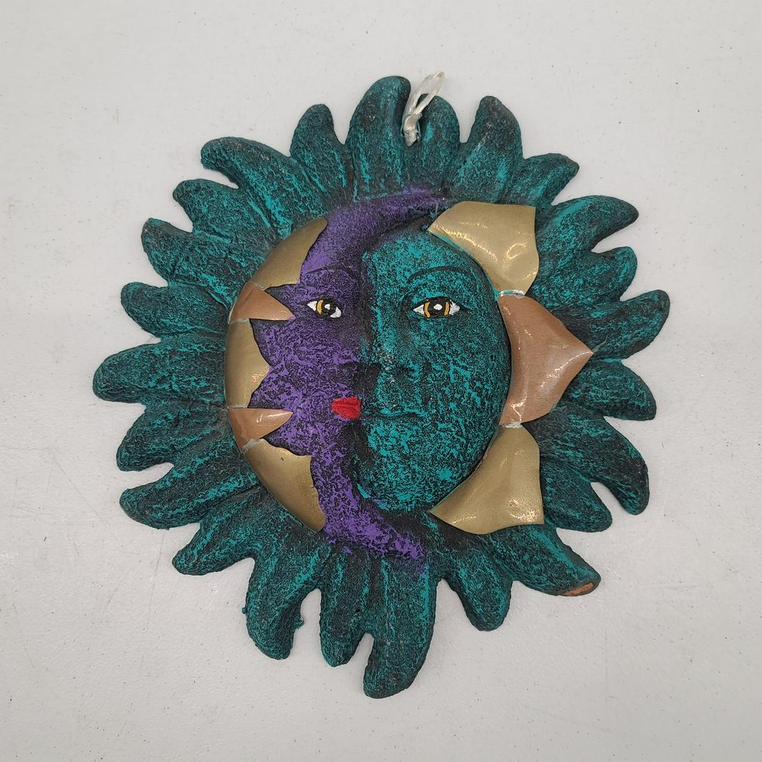 Terracotta Celestial Sun Moon Plaque 12x11" (1 of 1)