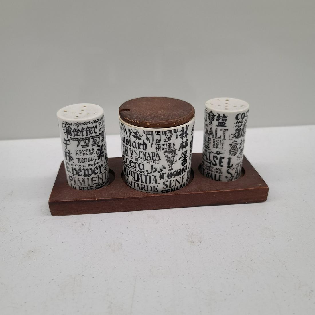Vintage Apco Japan Condiment Set Ceramic and Wood (1 of 2)