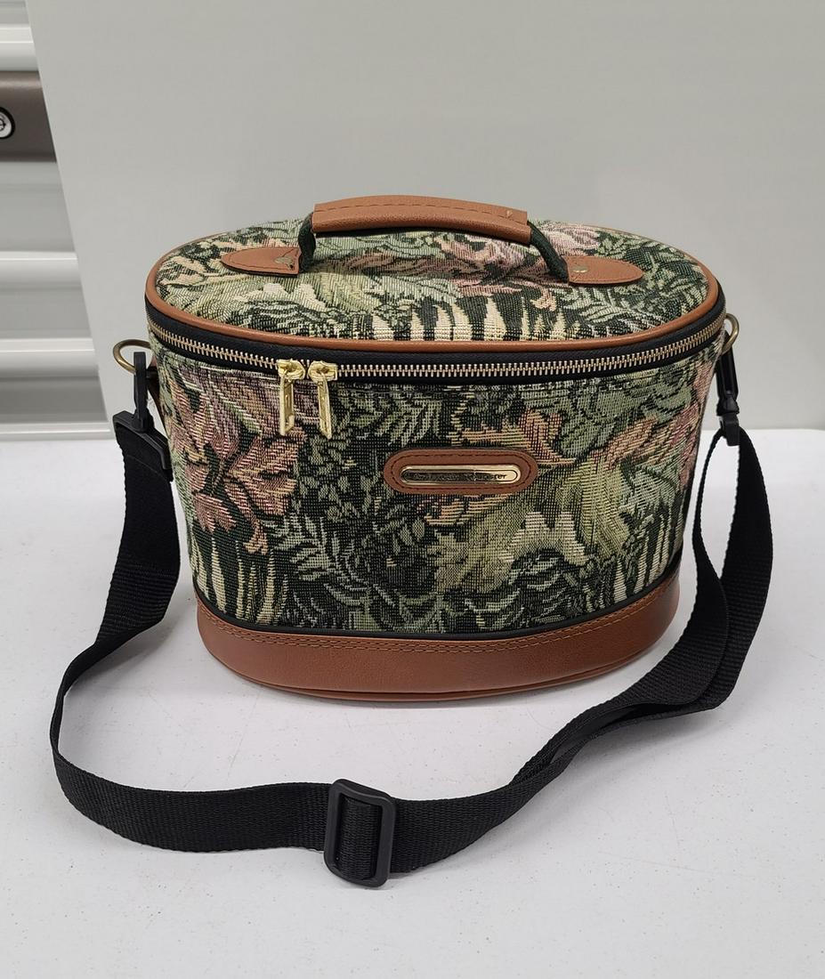 Vintage American Tourister Leather Tapestry Train Case Bag (1 of 1)