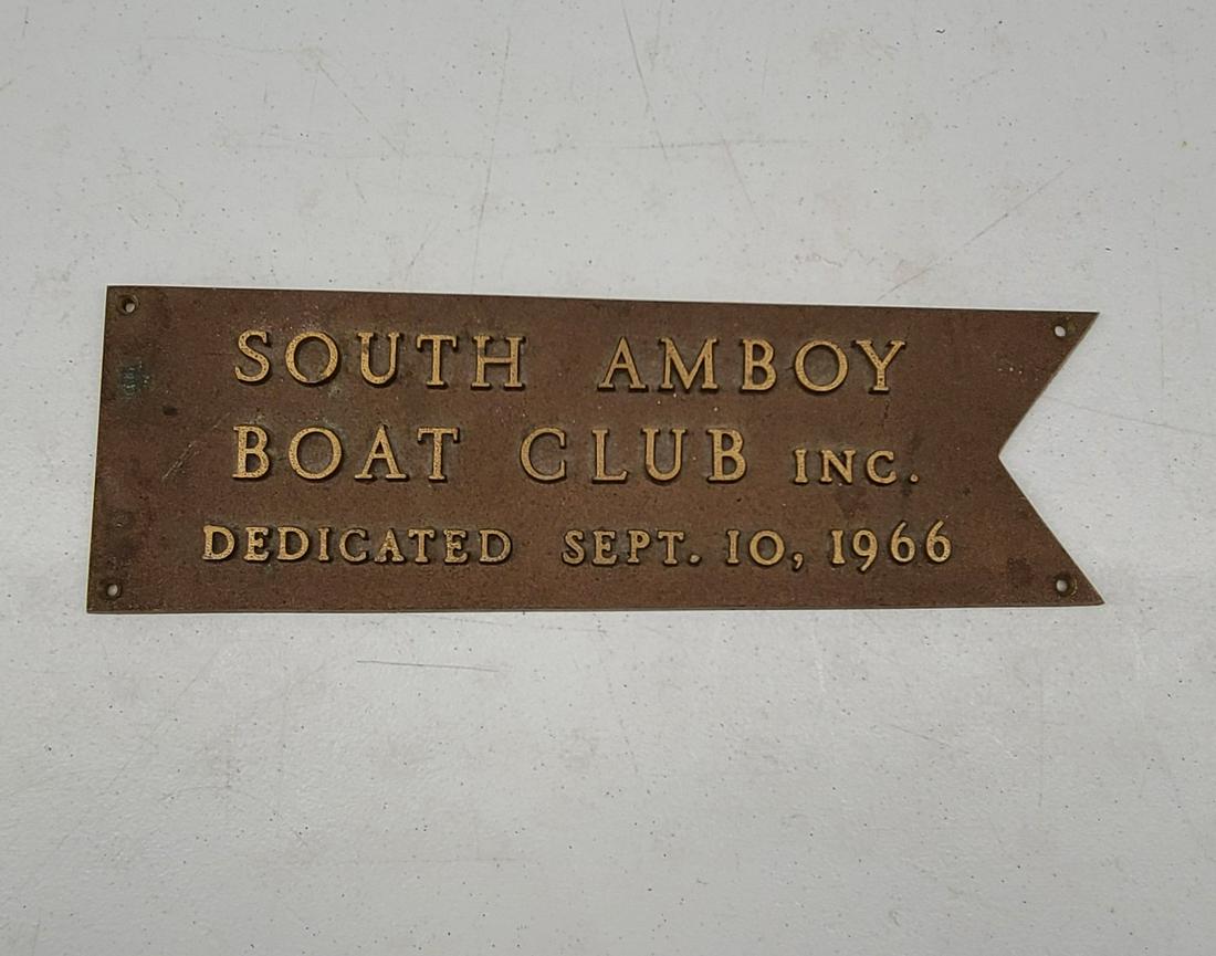 Vintage South Amboy Boat Club Heavy Brass Plaque 4x12" (1 of 1)