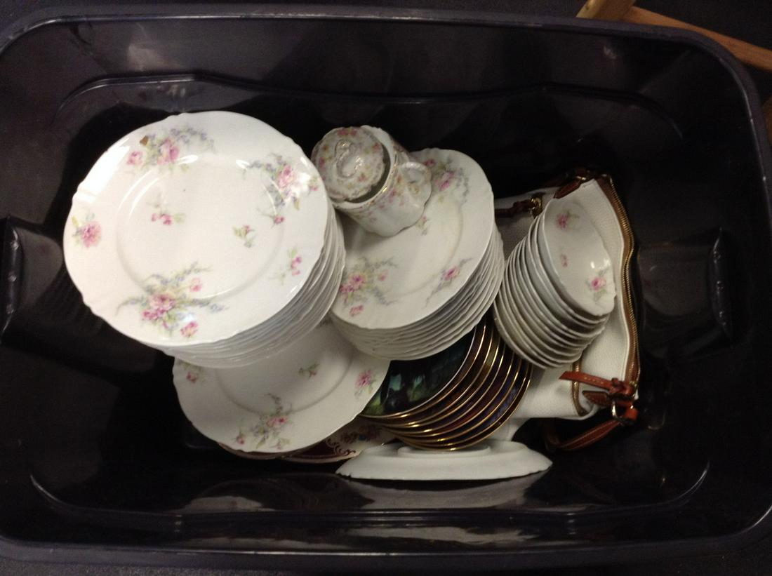 Tote full of Ceramic Glassware, Decorative Plates, Purse, and More (1 of 1)