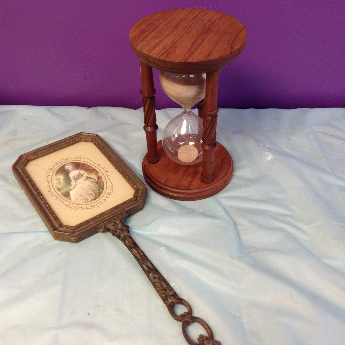 Hourglass and Vintage Hand Mirror: Hourglass and Vintage Hand Mirror