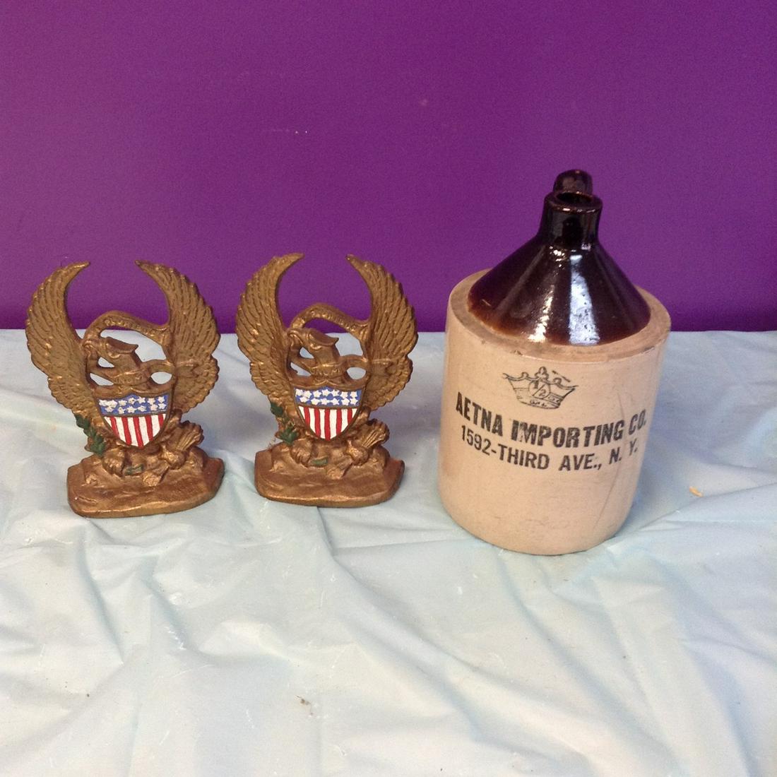 Jug and Set of Cast Iron Eagle Wall Hangings (1 of 1)