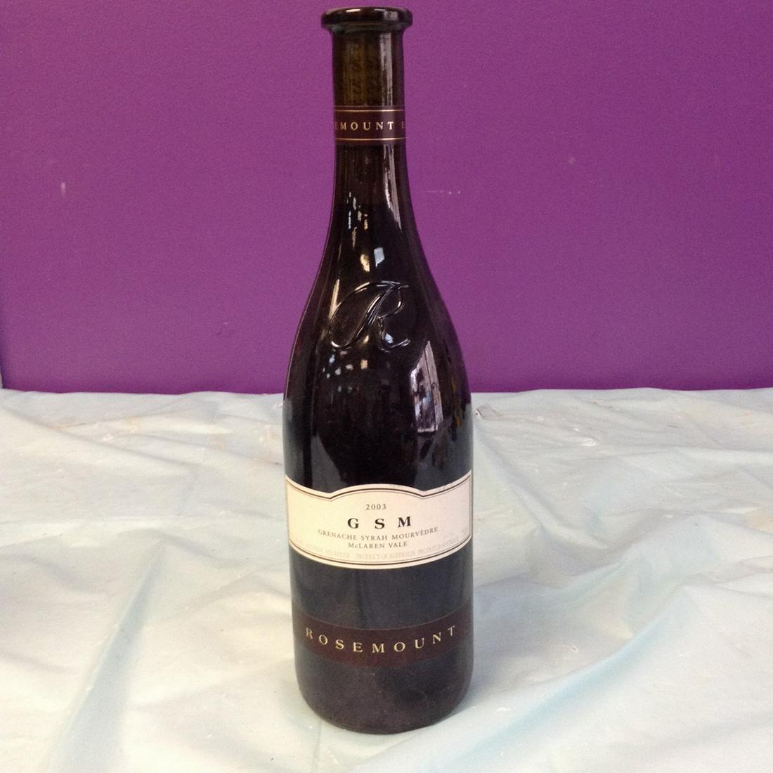 2003 GSM RoseMount Wine 750ML: Any contents in bottle is Free; You are bidding on the bottle & unbroken tax stamp