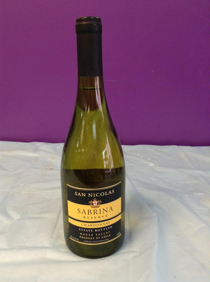 San Nicolas Sabrina Reserve Chardonnay 2013 750ML: Any contents in bottle is Free; You are bidding on the bottle & unbroken tax stamp