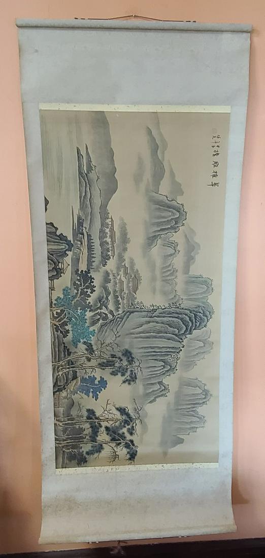 Handpainted Vintage Landscape Asian Scroll 58x24" (1 of 3)