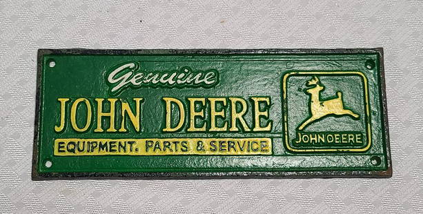 Antique Cast Iron John Deer Plaque 12x4.5": Antique Cast Iron John Deer Plaque 12x4.5"