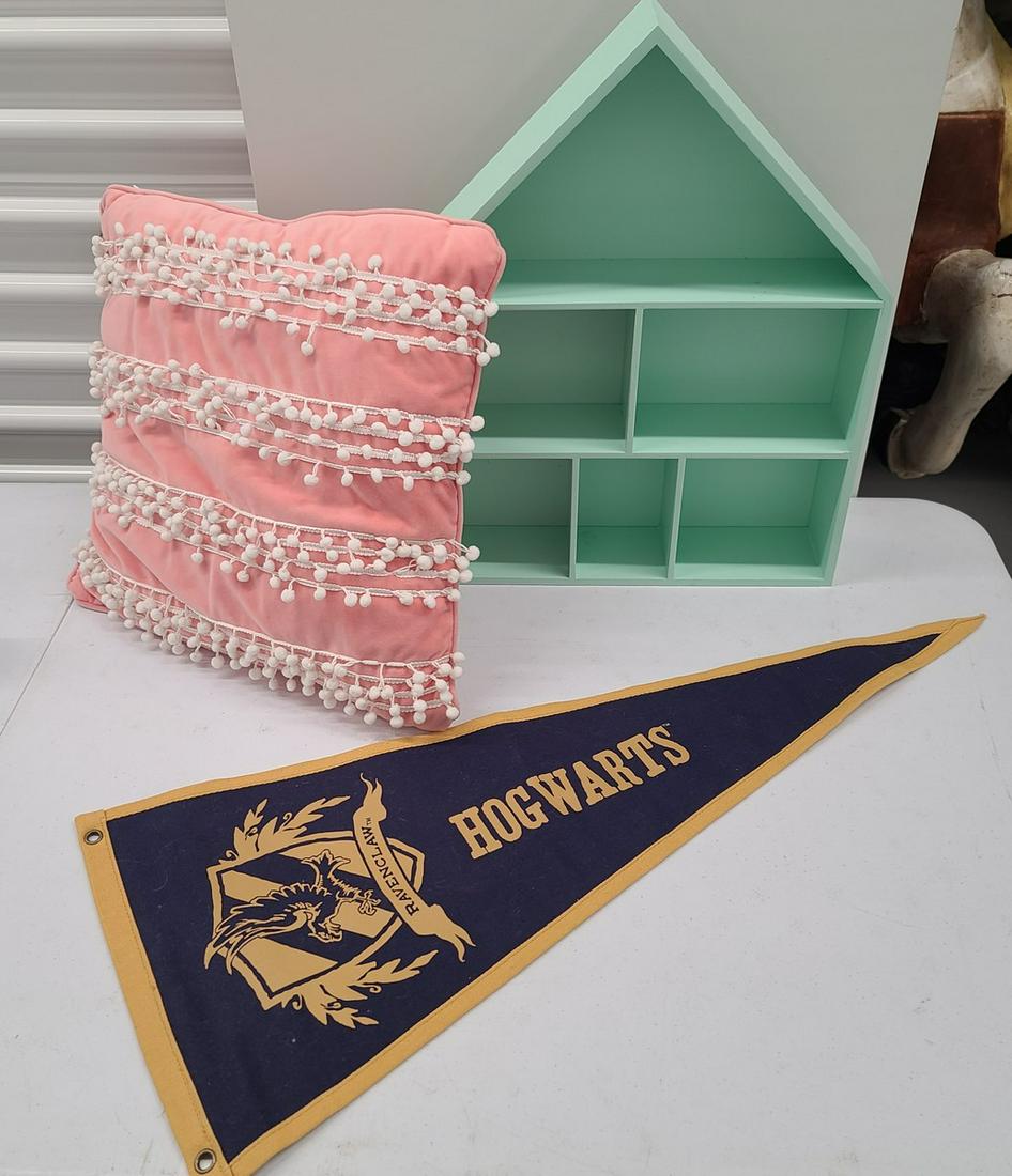 Pillowfort Wood Display Shelf 20x16, Harry Potter Banner, and Tassel Pillow: Pillowfort Wood Display Shelf 20x16, Harry Potter Banner, and Tassel Pillow