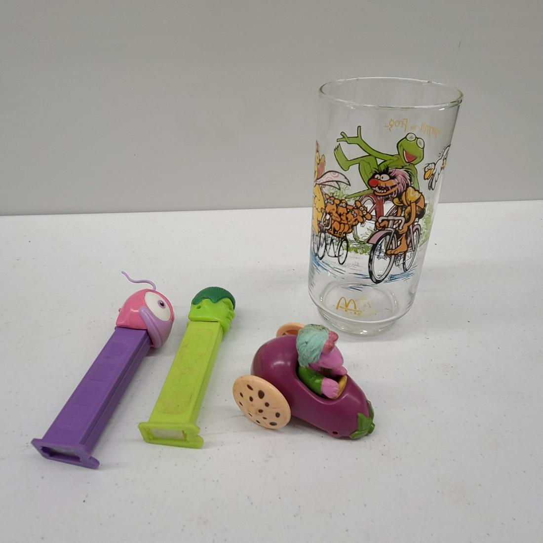 1981 McDonald's Muppets Glass, Fraggle Rock Toy, and Pez: 1981 McDonald's Muppets Glass, Fraggle Rock Toy, and Pez