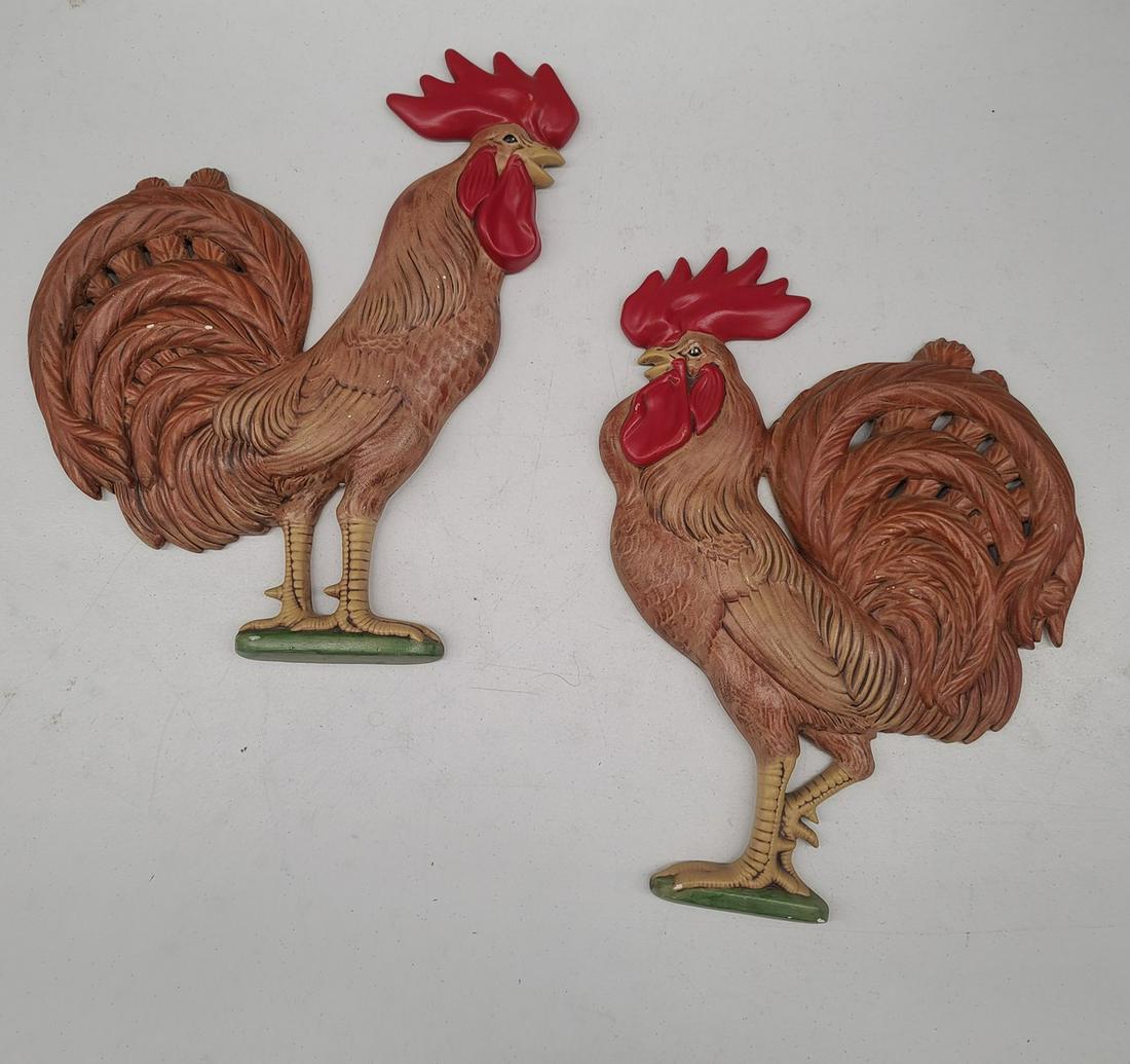 Vintage Large Atlantic Mold Wall Roosters each 17x12" (1 of 2)
