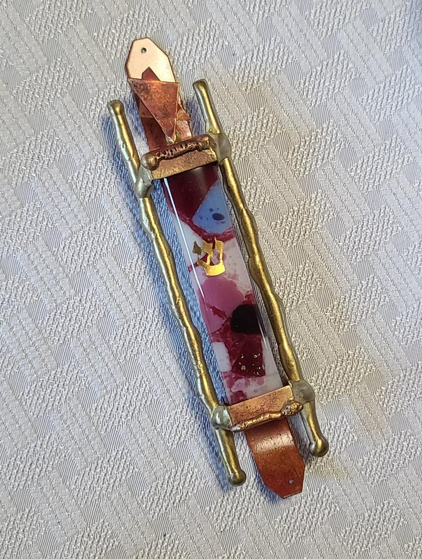 Handforged Brass and Stone Mezuzah 6" (1 of 2)