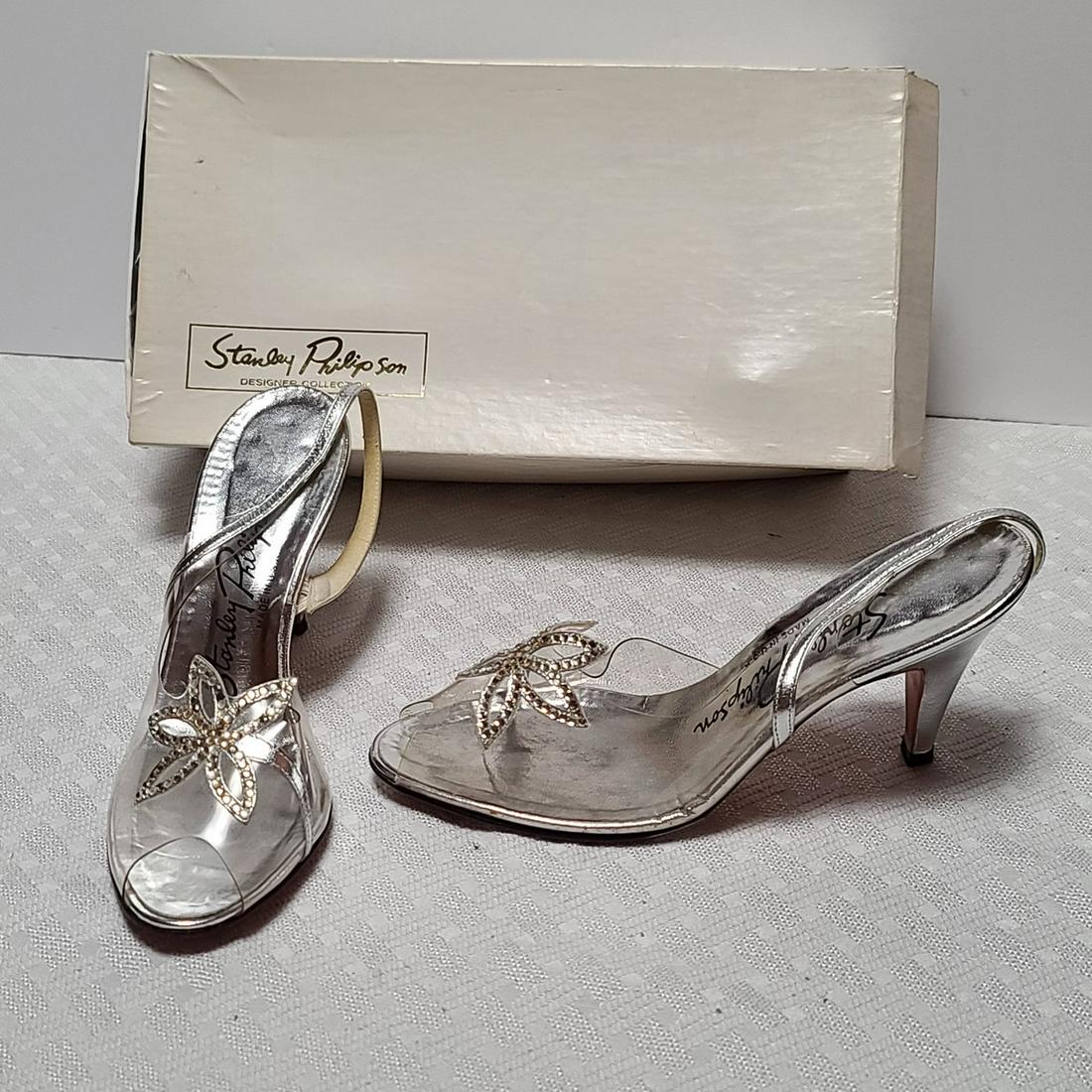 Vintage Clear and Silver Heels w Rhinestones sz 7.5" (1 of 3)