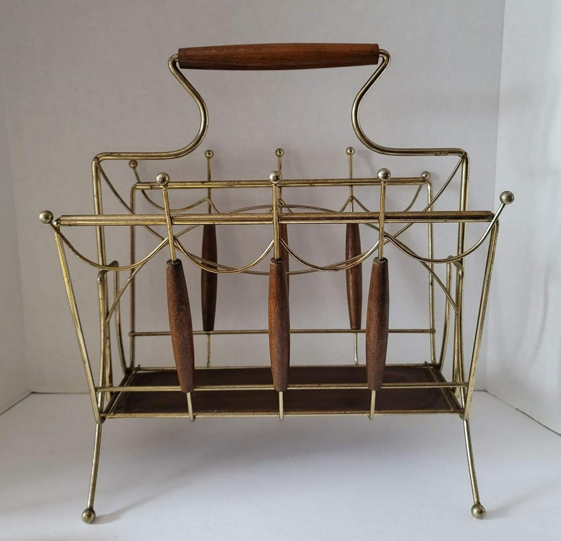 Midcentury Modern Wood and Brass Magazine Holder 18x5x10 (1 of 1)