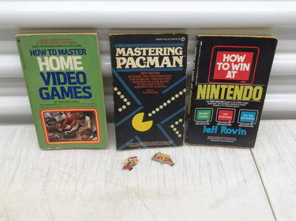 1988 Nintendo Pins and 1982 First Printing Pac- Man, 81 Video Games and 88 Nintendo Books: 1988 Nintendo Pins and 1982 First Printing Pac- Man, 81 Video Games and 88 Nintendo Books