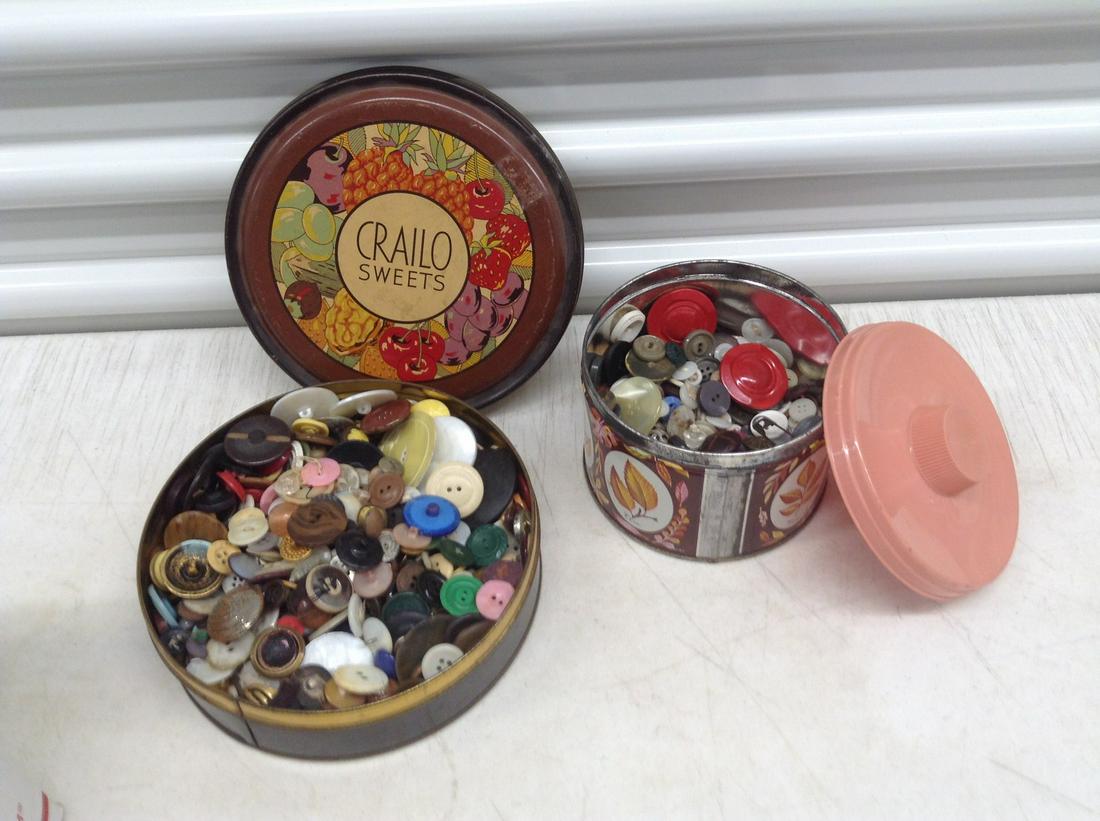 Two Vintage Candy Tins full of Buttons - probably some bakelite (1 of 1)
