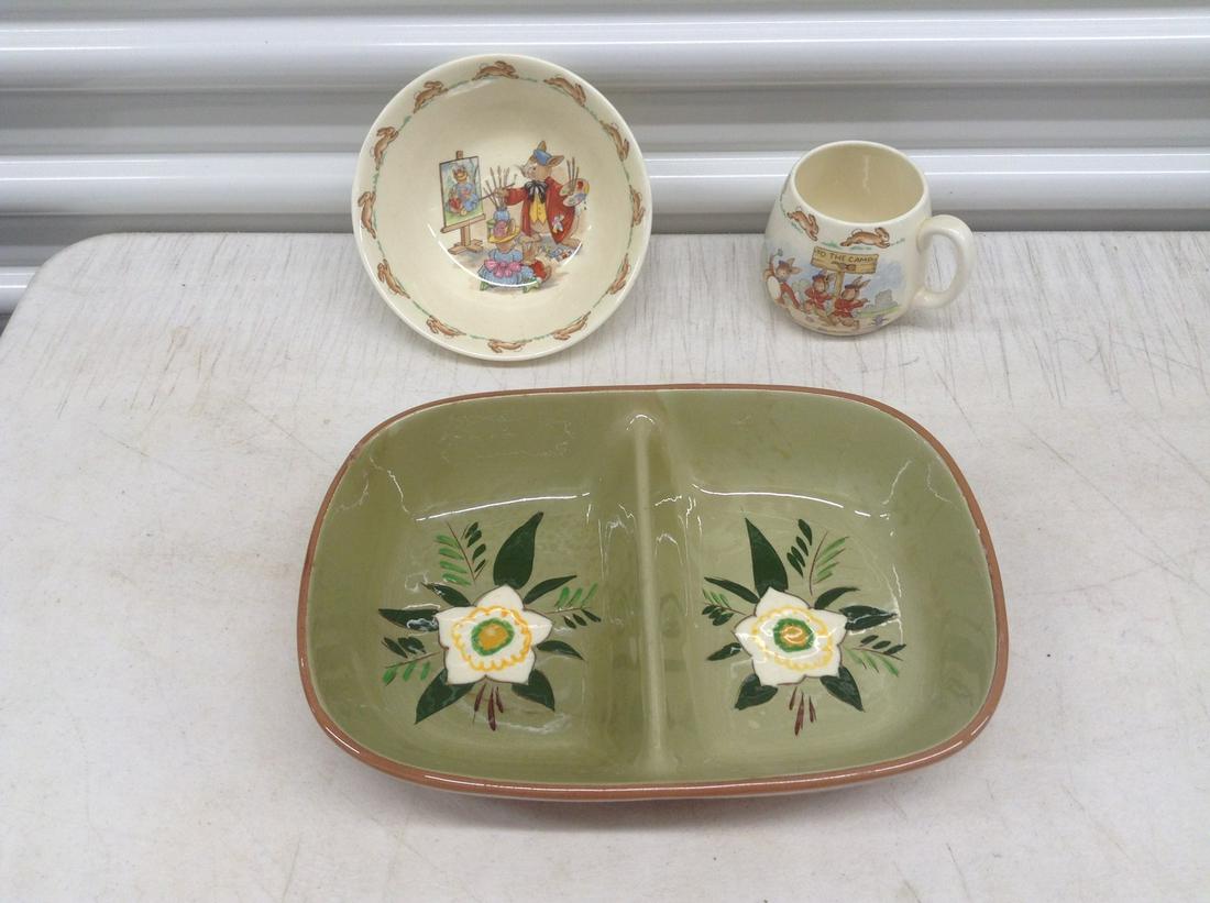 Stangl Star Flower Dish and Royal Doulton Bunnykins bowl and Cup (Stangl has two small chips on rim) (1 of 1)