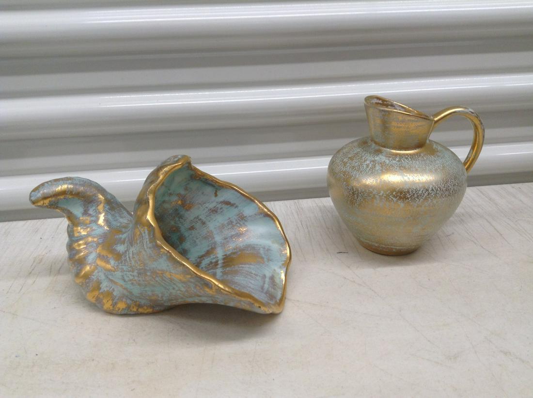 Two Pieces Stangl Pottery Antique Gold Largest 8" (1 of 1)