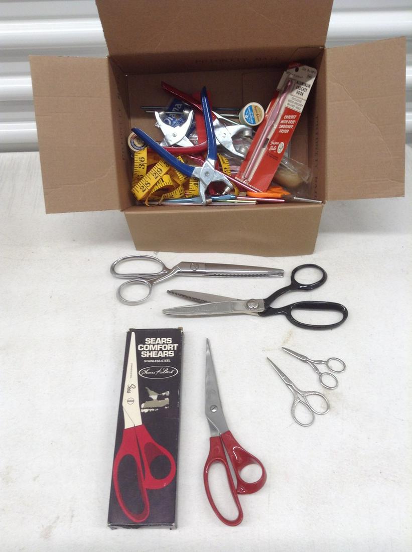 NOS Sears Solingen W-Germany Comfort Shears NIB, Vintage Wiss, Sears and box full of Vintage Crochet (1 of 1)
