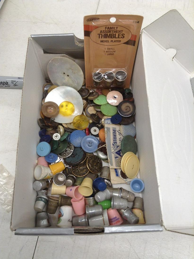 Shoe box full of Vintage Buttons and Thimbles: Shoe box full of Vintage Buttons and Thimbles