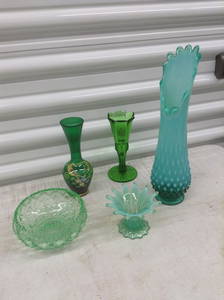 Lot of Green Glassware tallest 12"