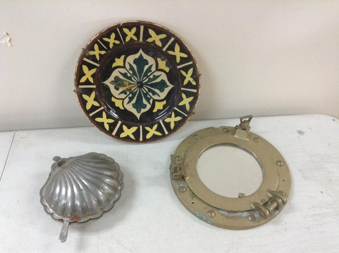 Boat Porthole Mirror 7.5", Signed Hand Painted in Spain plate and more (1 of 1)