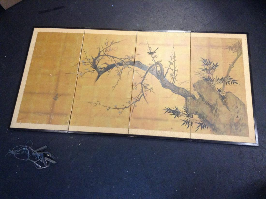 Foldable Four Panel Asian Art with Artist Stamp 71"x36" (1 of 1)