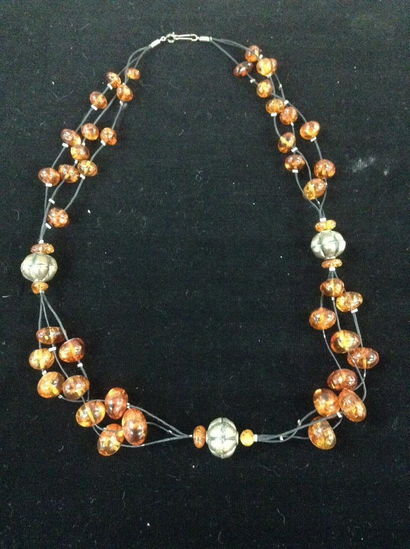 Amber & silver beaded necklace (1 of 1)