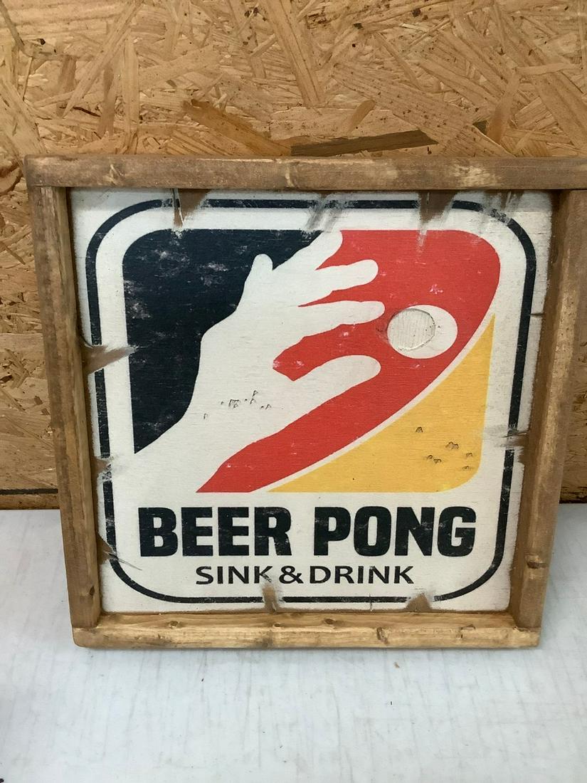 Wooden Beer Pong Sink and Drink Sign 13.25x13,25: Wooden Beer Pong Sink and Drink Sign 13.25x13,25