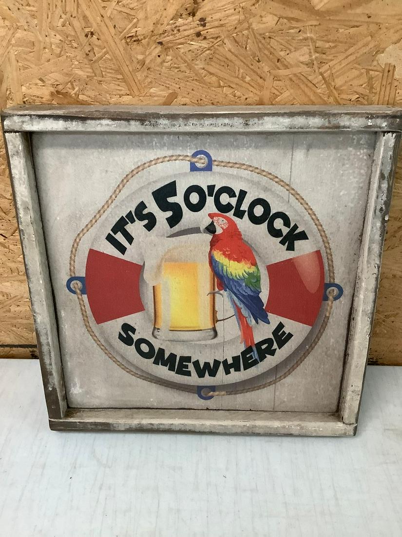 Wooden It's 5 o'clock Somewhere Sign 13x13: Wooden It's 5 o'clock Somewhere Sign 13x13
