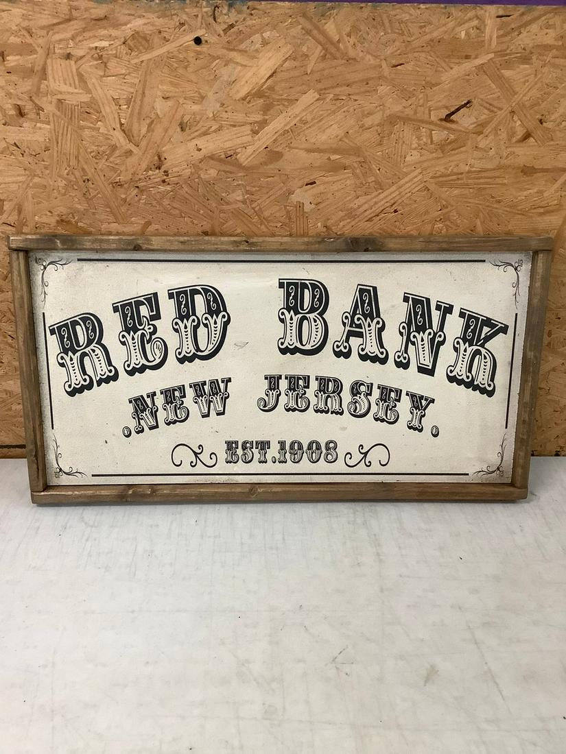Wooden Red Bank Sign 25.5x13.5 (1 of 1)