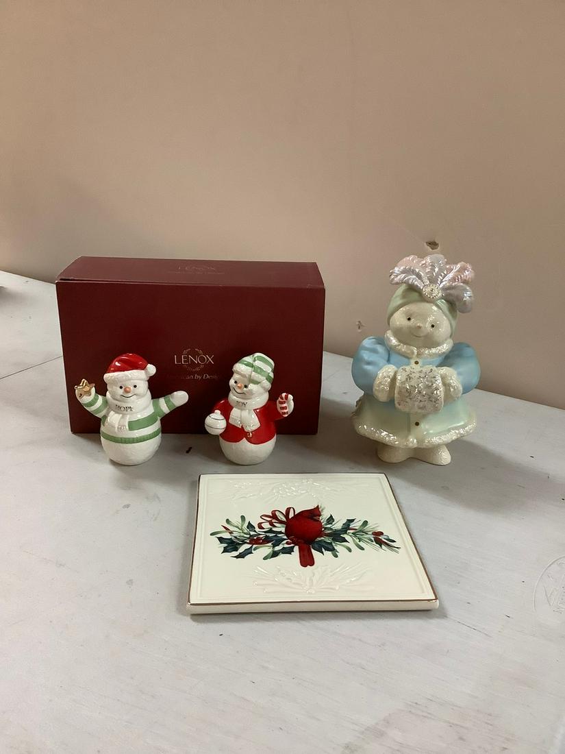 Lot of Lenox Salt & Pepper Shakers, Statue and Carved Trivet Largest 7 in.: Lot of Lenox Salt & Pepper Shakers, Statue and Carved Trivet Largest 7 in.